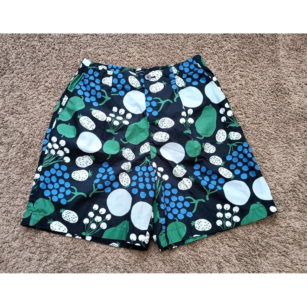 Marimekko Uniqlo Collab Womens Shorts Med Blue Multicolor Fruit Pattern Scandi